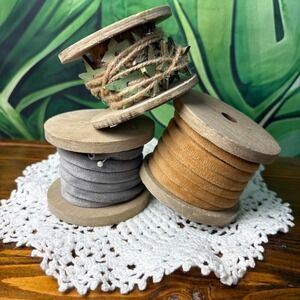 Decorative Wood Spools Brown Gray Velvet and Burlap Stars Home Decor